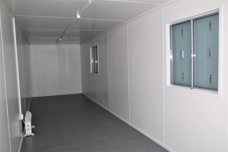 Interior view showing windows and sliding panels